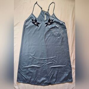 Roxy Womens Blue Short Satin Slip Dress With Dark Blue Floral Design Size XL